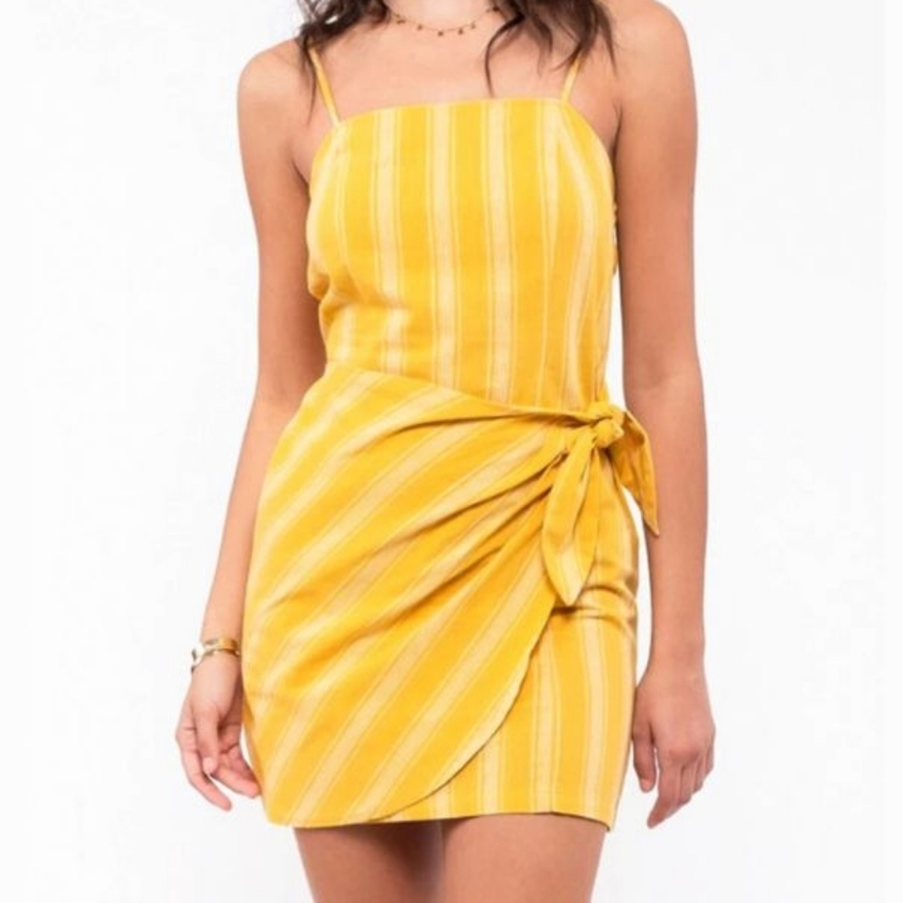 Lovely Yours Boutique Yellow Striped Wrap Mini Dress - NWT - Small